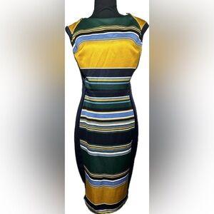 Enfocus Studio Yellow/Green/Blue  Striped Midi Stretch Dress - Zippers  size 6